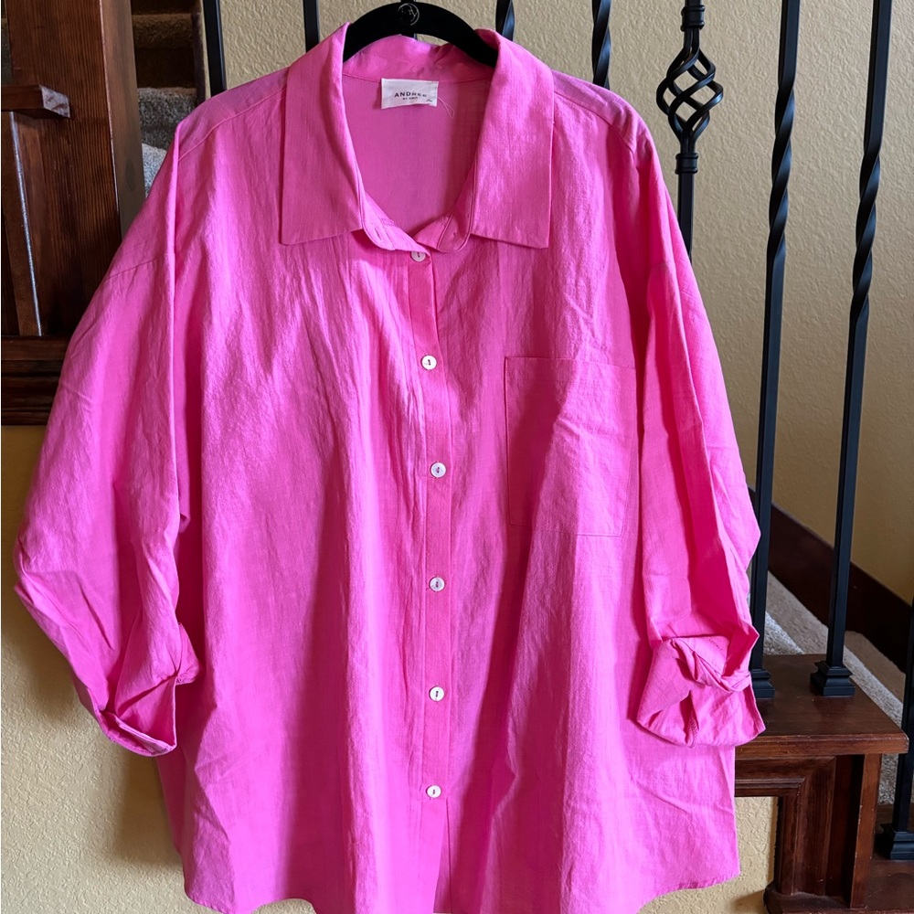 Boutique hot pink linen shirt 2X